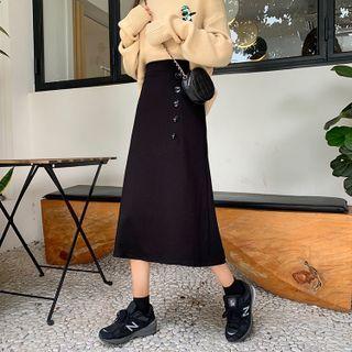 High-waist Buttoned A-line Midi Skirt