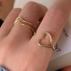 Set Of 2: Hollow Heart Ring Set Of 2 - Gold - One Size
