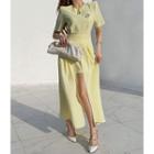 Sharp-shoulder Slit-front Layered Skirt Jumpsuit