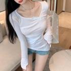 Long-sleeve Asymmetrical Cutout T-shirt White - One Size