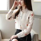 Long-sleeve Flower Embroidery Chiffon Shirt