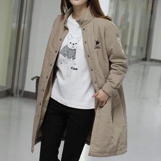 Stand-collar Lettering-embroidered Buttoned Jacket