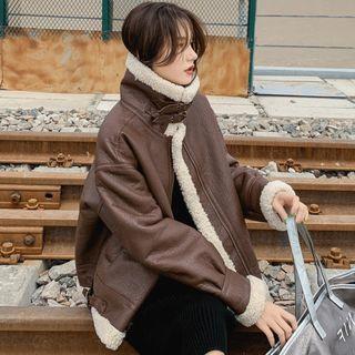 Faux Shearling Faux Leather Jacket