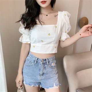 Bell-sleeve Floral Embroidered Chiffon Blouse