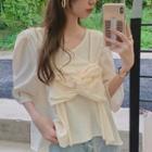 Short-sleeve Knot Top As Figure - One Size