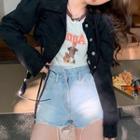 Drawstring Crop Denim Jacket