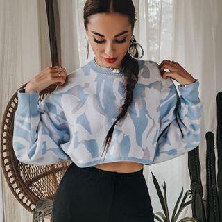 Long Sleeve Camouflage Knitted Cropped Top
