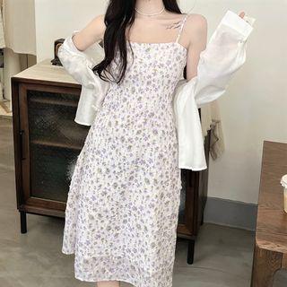 Spaghetti Strap Floral Sheath Dress / Shirt