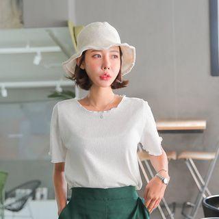 Short-sleeve Frill-edge Ribbed Top