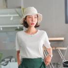 Short-sleeve Frill-edge Ribbed Top