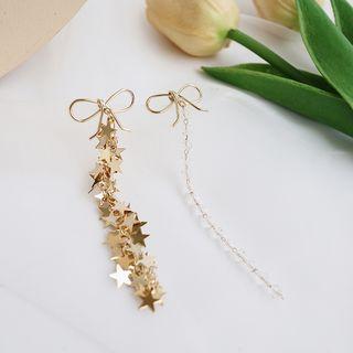 Non-matching Alloy Bow Star Faux Crystal Dangle Earring 1 Pair - One Size