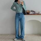 Letter-embroidered Zip-up Cardigan