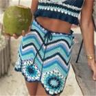 Patterned A-line Skirt Pattern - Blue & Green - One Size
