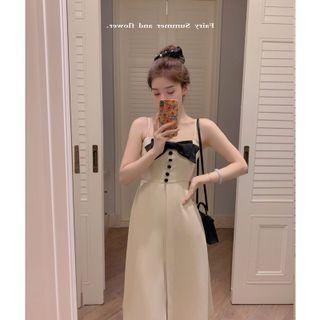 Spaghetti Strap Bow Midi Dress / Short-sleeve Midi Dress