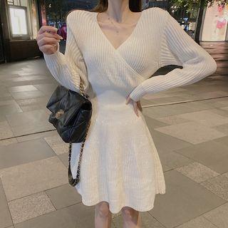V-neck A-line Sweater Dress
