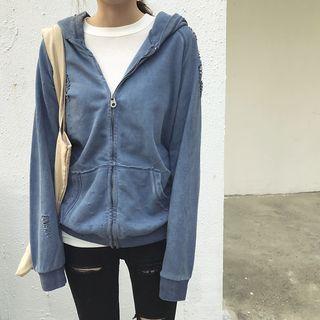 Hooded Ripped Zip Jacket