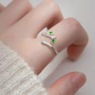 Leaf Open Ring 1 Pc - S925 Silver - Silver & Green - One Size