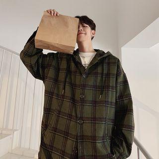Loose-fit Check Hooded Shirt Jacket