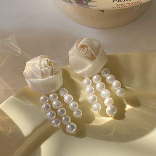 Rose Fabric Faux Pearl Fringed Earring