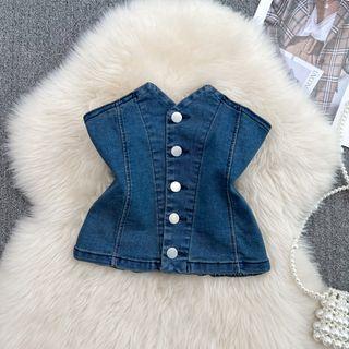 Single Breasted Denim Tube Top