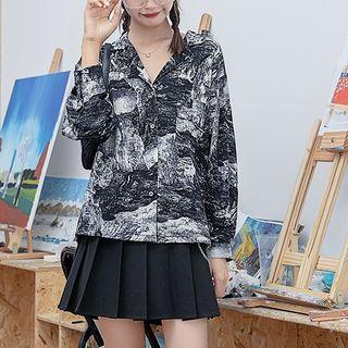 Printed Oversized Long-sleeve Shirt As Shown In Figure - One Size