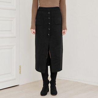 Buttoned Knit H-line Long Skirt