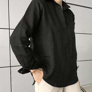 Linen Open-placket Shirt
