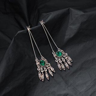 Rhinestone Chandelier Earring 1 Pair - 925 Silver - Green - One Size