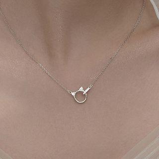Cat Rhinestone Pendant Alloy Necklace Necklace - Silver - One Size