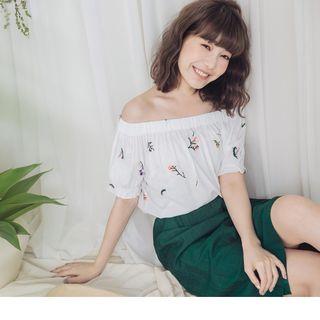 Short Sleeve Embroidered Smocked Top