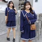 Set: Collated Blouse + Pleated Skirt