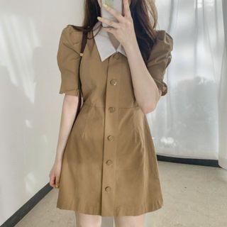 Puff Sleeve Color Block Shirt Dress