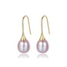 Sterling Silver Plated Gold Simple Elegant Purple Freshwater Pearl Earrings Golden - One Size