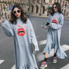 Lip Print Midi Sweatshirt Dress