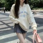 Half-zip Letter Embroidered Sweatshirt / Pleated Mini A-line Skirt