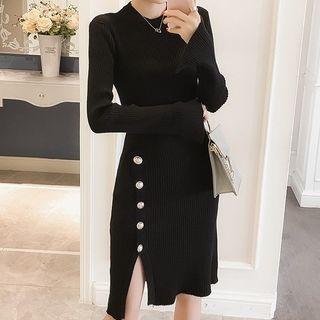 Plain Slit Knit Midi Bodycon Dress