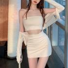 Crop Strapless Top / Light Jacket / Pencil Skirt