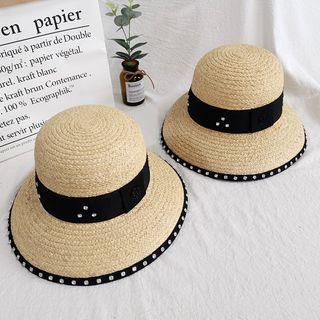 Rhinestone Trim Straw Sun Hat As Shown In Figure - One Size