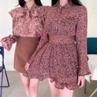 Crinkled Floral Mini Chiffon Shirtdress