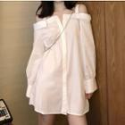 Cutaway-shoulder Long-sleeve Long Shirt