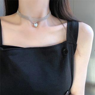 Heart Pendant Alloy Choker Silver - One Size
