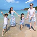 Family Matching Set: Short-sleeve T-shirt + Shorts / Sleeveless A-line Maxi Dress