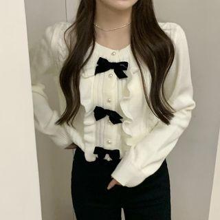 Ribbon Cable Knit Cardigan White - One Size