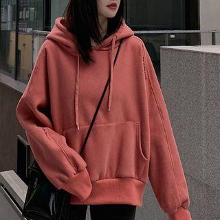 Embroidered Drawcord Hooded Long-sleeve Sweatshirt