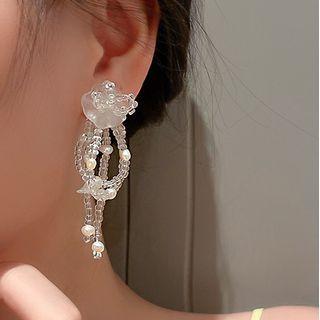 Bead Floral Drop Earring 1 Pair - Transparent - One Size