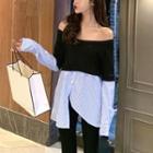 Striped Off-shoulder Long-sleeve Top As Figure - One Size