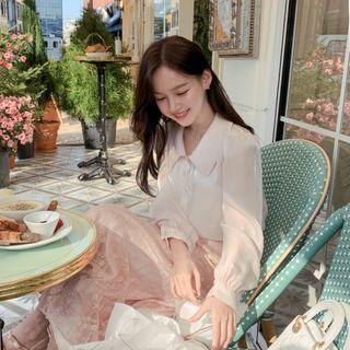 Bishop-sleeve Glossy Blouse