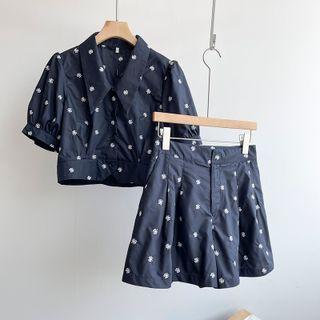 Embroidered Cropped Blouse / Wide-leg Shorts