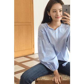 Lace-yoke Tasseled Peasant Blouse