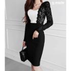 Color-block Lace-detail Sheath Dress